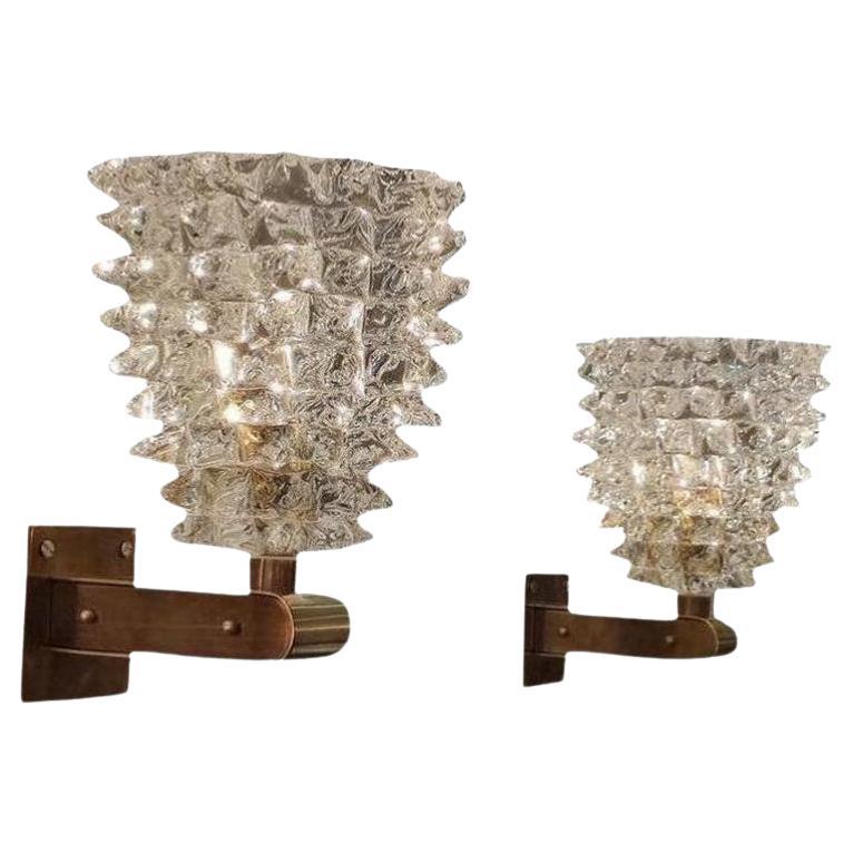 Pair of Brass and Murano Glass Sconces For Sale