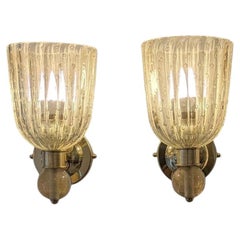Pair of Brass and Murano Glass Sconces