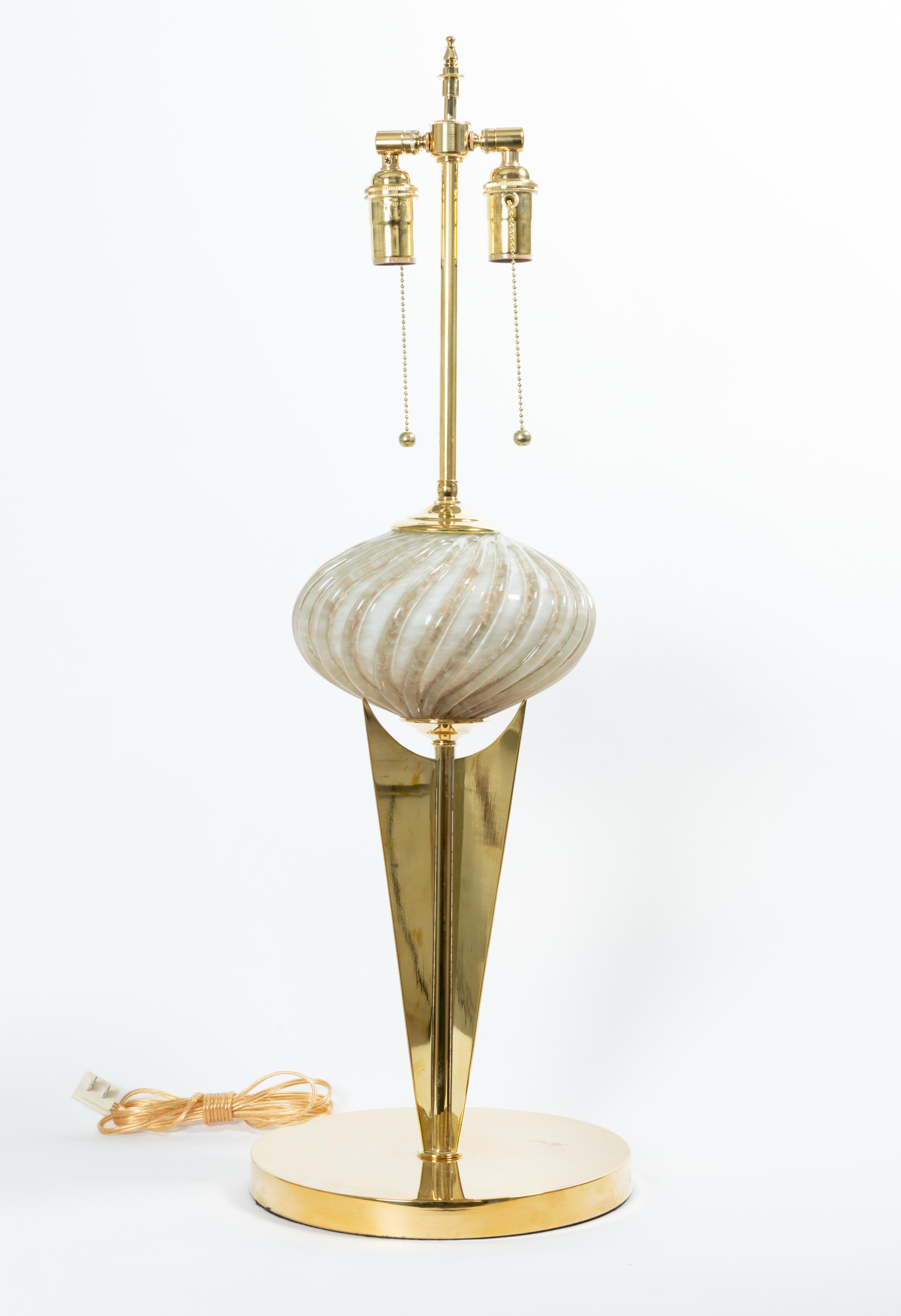 Contemporary Pair of Brass and Murano Glass 