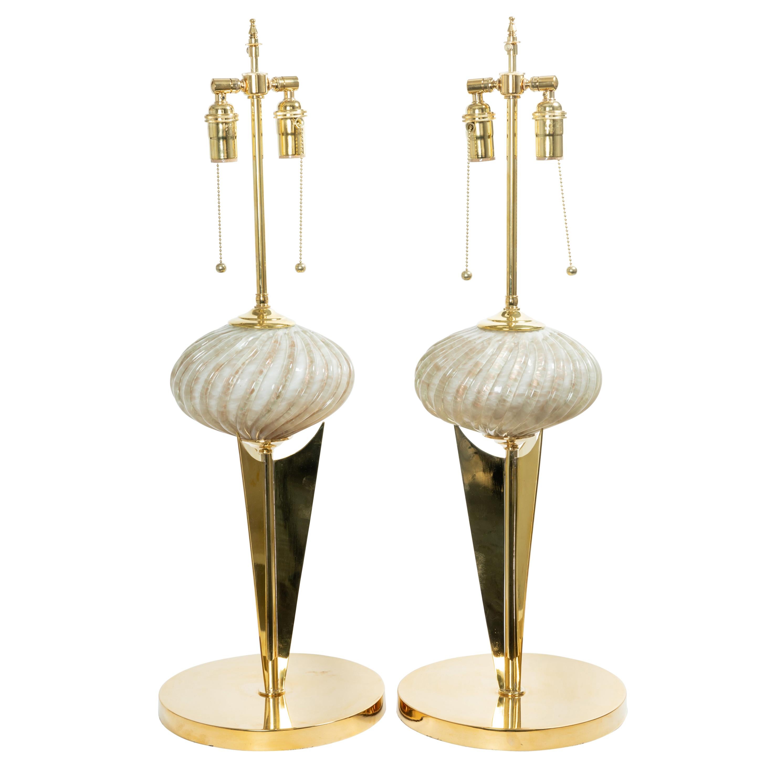 Pair of Brass and Murano Glass "Trophy" Table Lamps