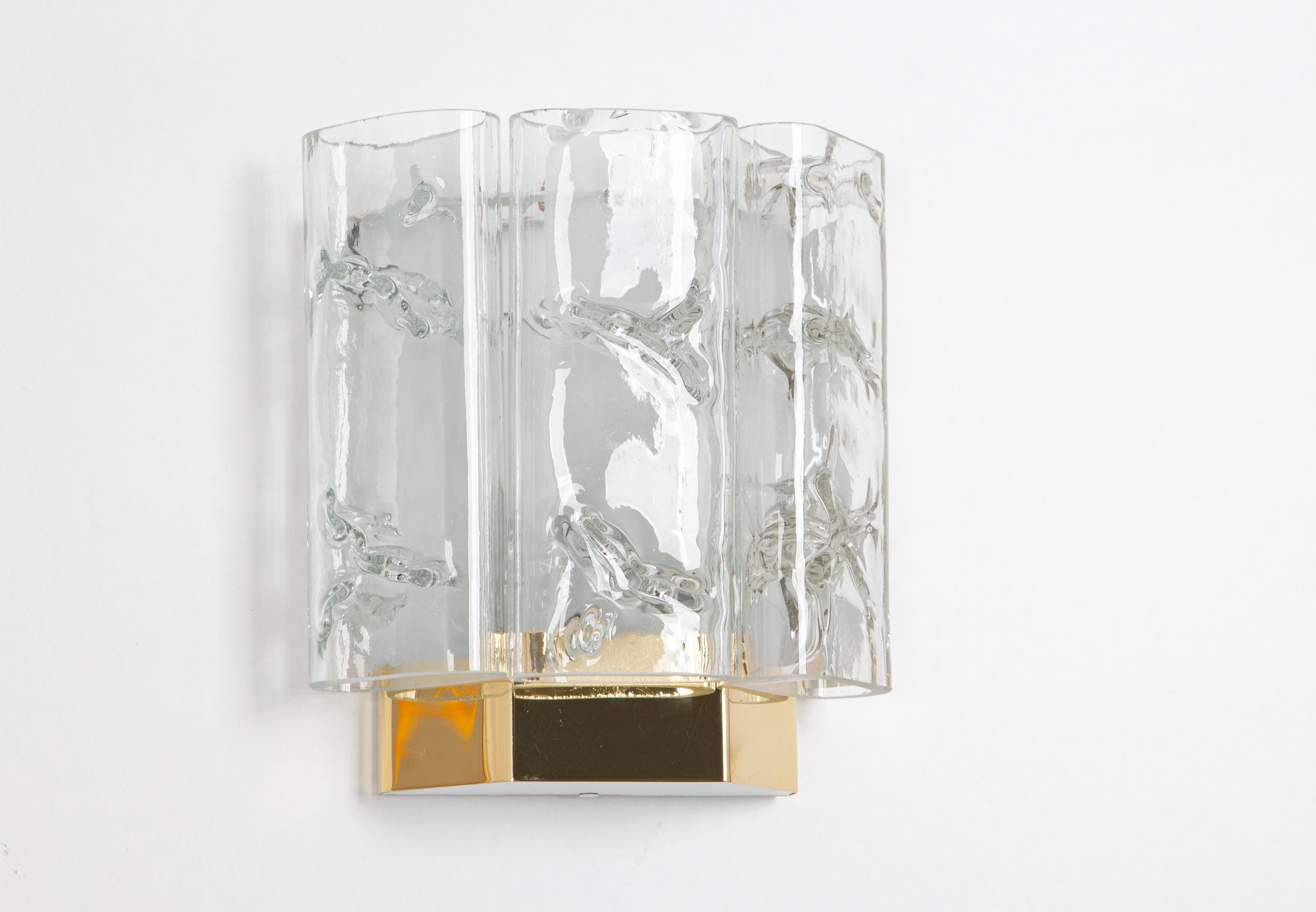 1 of 4 Brass and Murano Glass Wall Sconces by Doria, Germany, 1960s For Sale 5