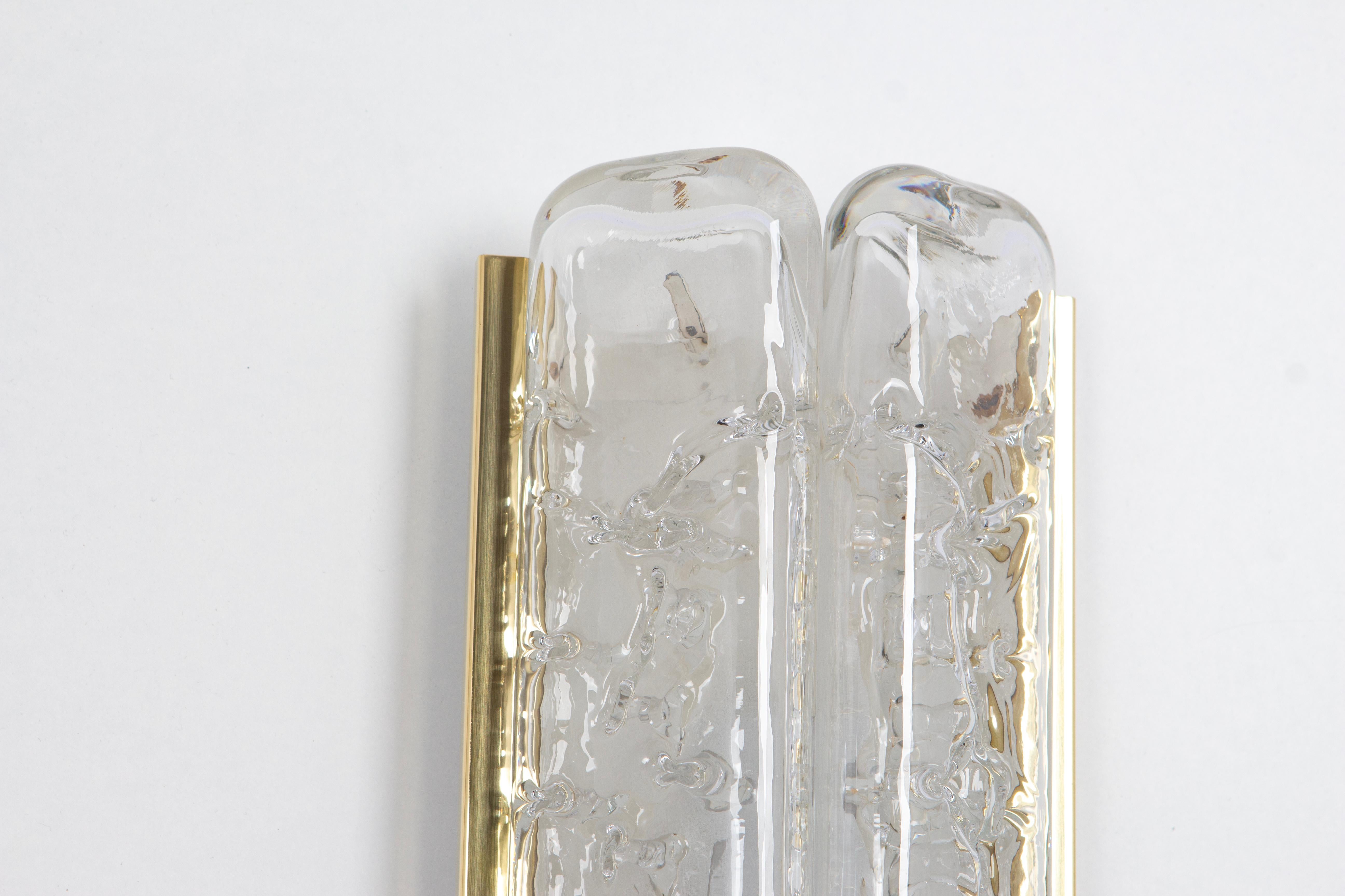 Pair of Brass and Murano Glass Wall Sconces by Doria, Germany, 1960s In Good Condition For Sale In Aachen, NRW