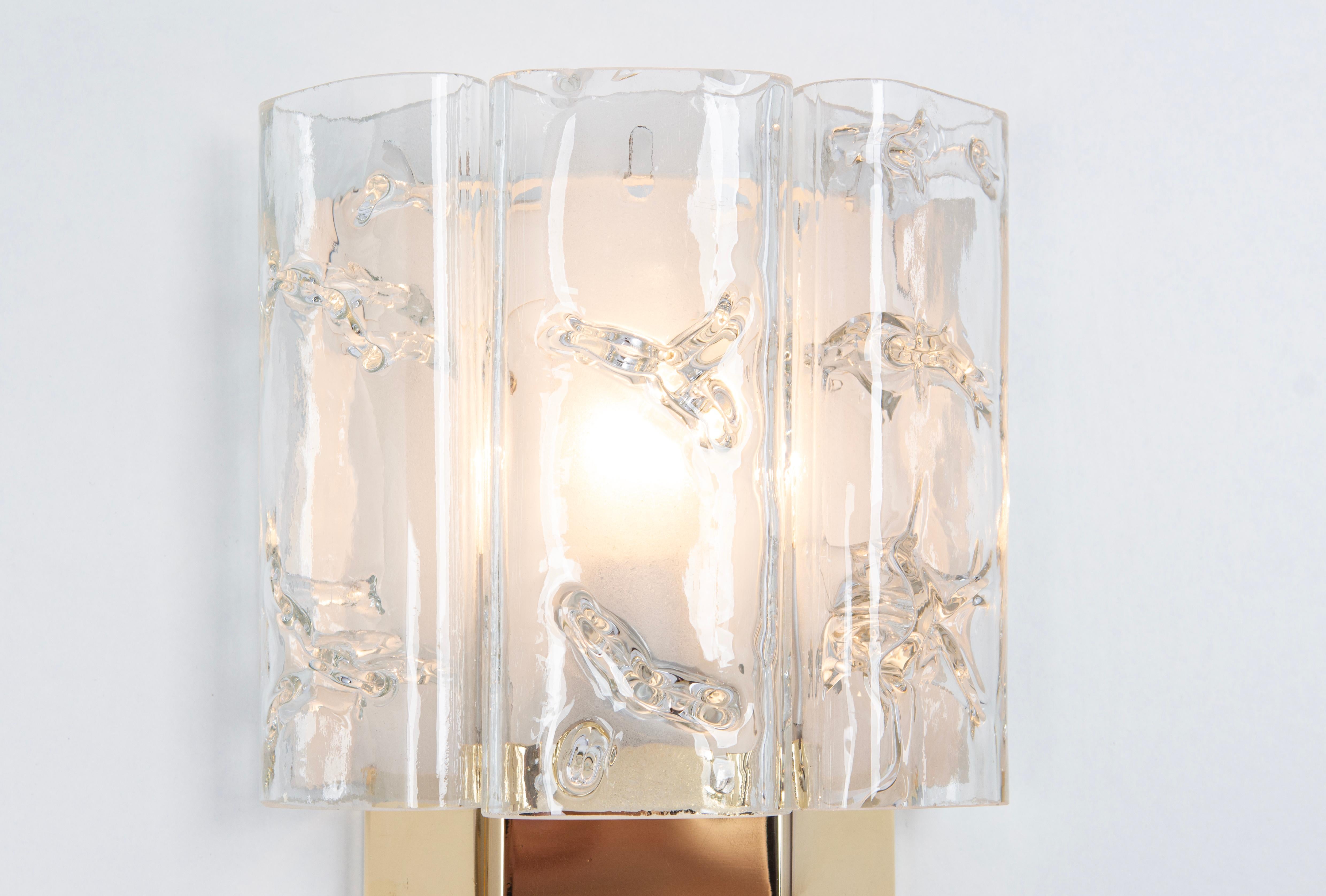 Mid-20th Century 1 of 4 Brass and Murano Glass Wall Sconces by Doria, Germany, 1960s For Sale