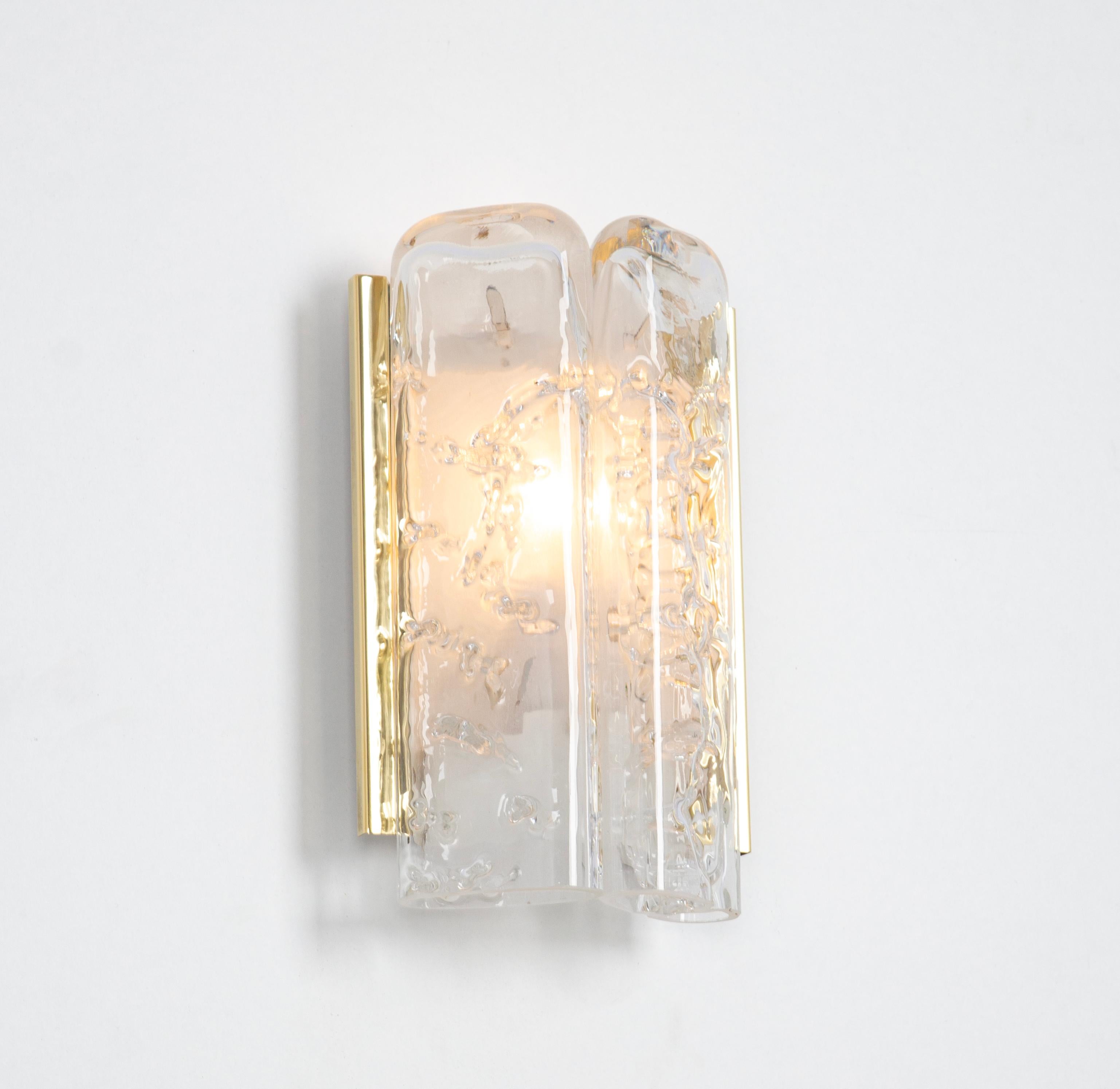Pair of Brass and Murano Glass Wall Sconces by Doria, Germany, 1960s For Sale 1