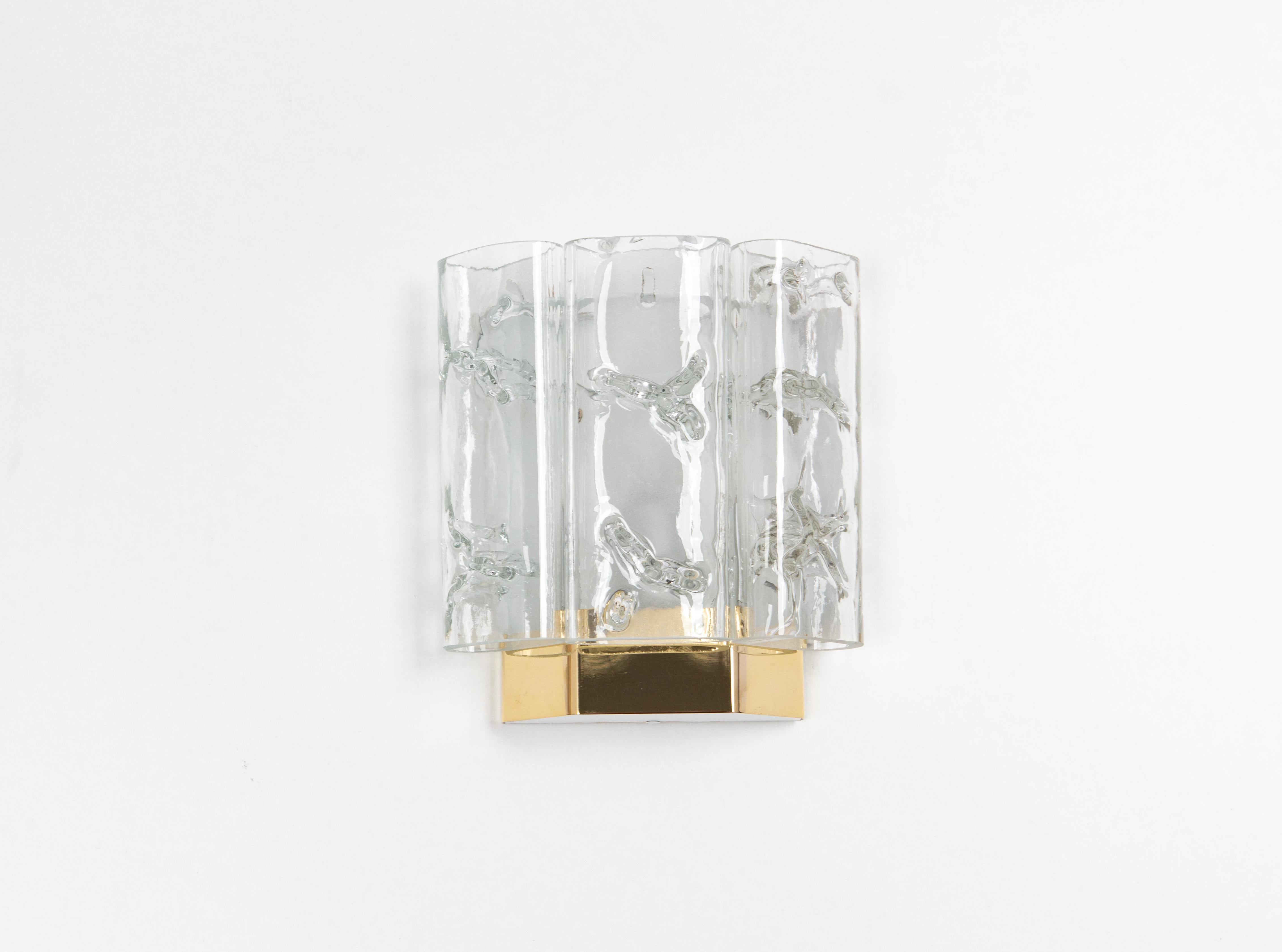 1 of 4 Brass and Murano Glass Wall Sconces by Doria, Germany, 1960s For Sale 1