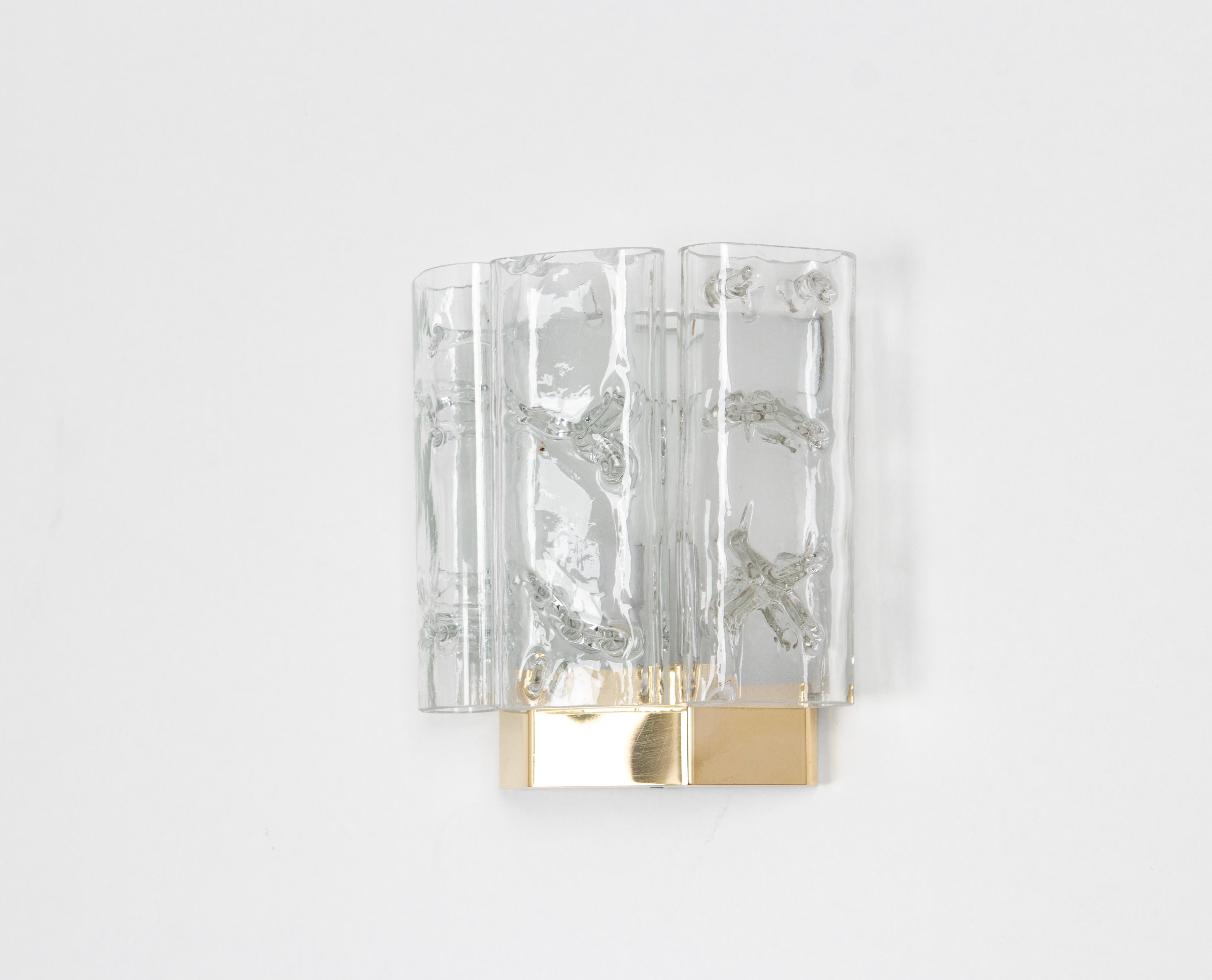 1 of 4 Brass and Murano Glass Wall Sconces by Doria, Germany, 1960s For Sale 2