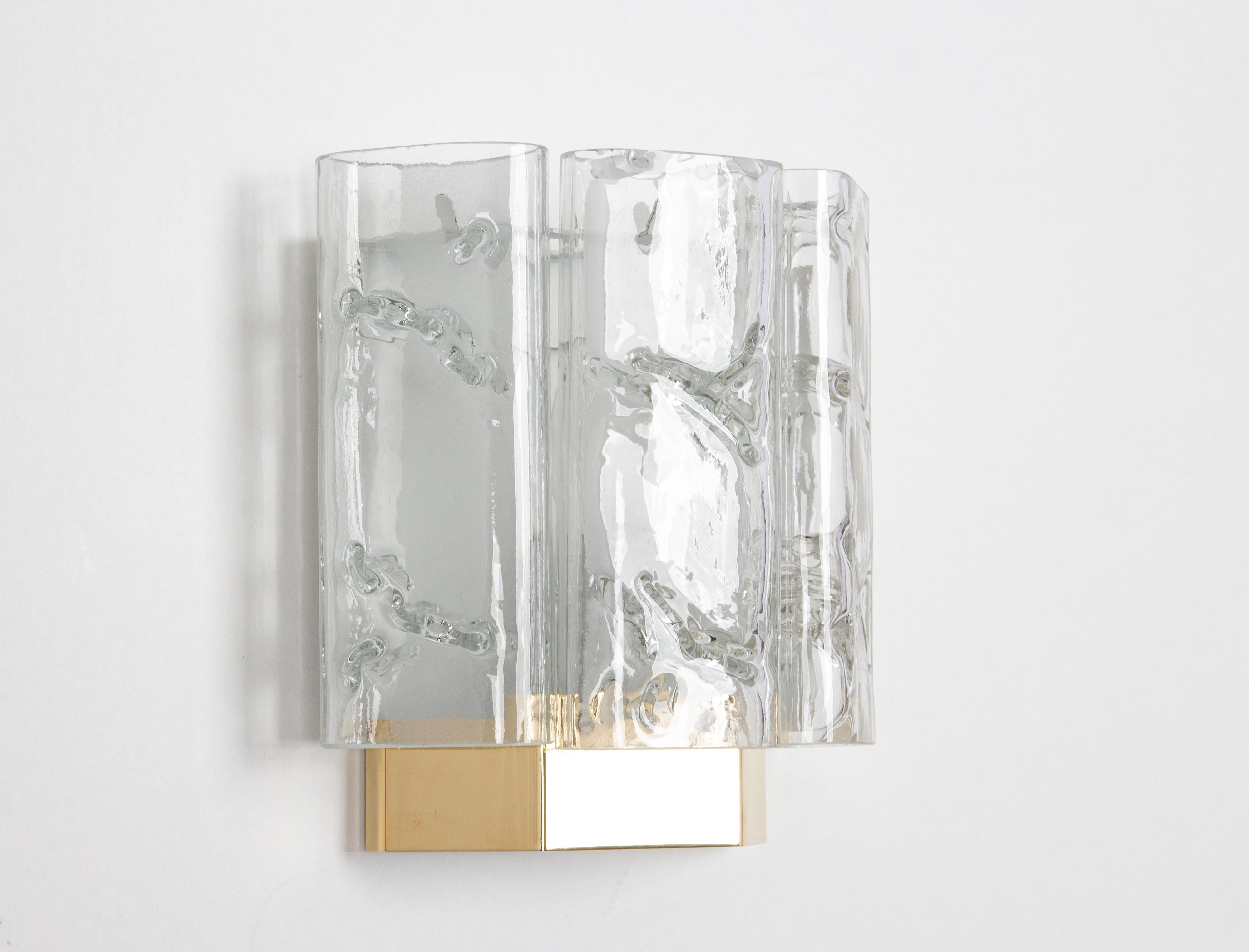 1 of 4 Brass and Murano Glass Wall Sconces by Doria, Germany, 1960s For Sale 3