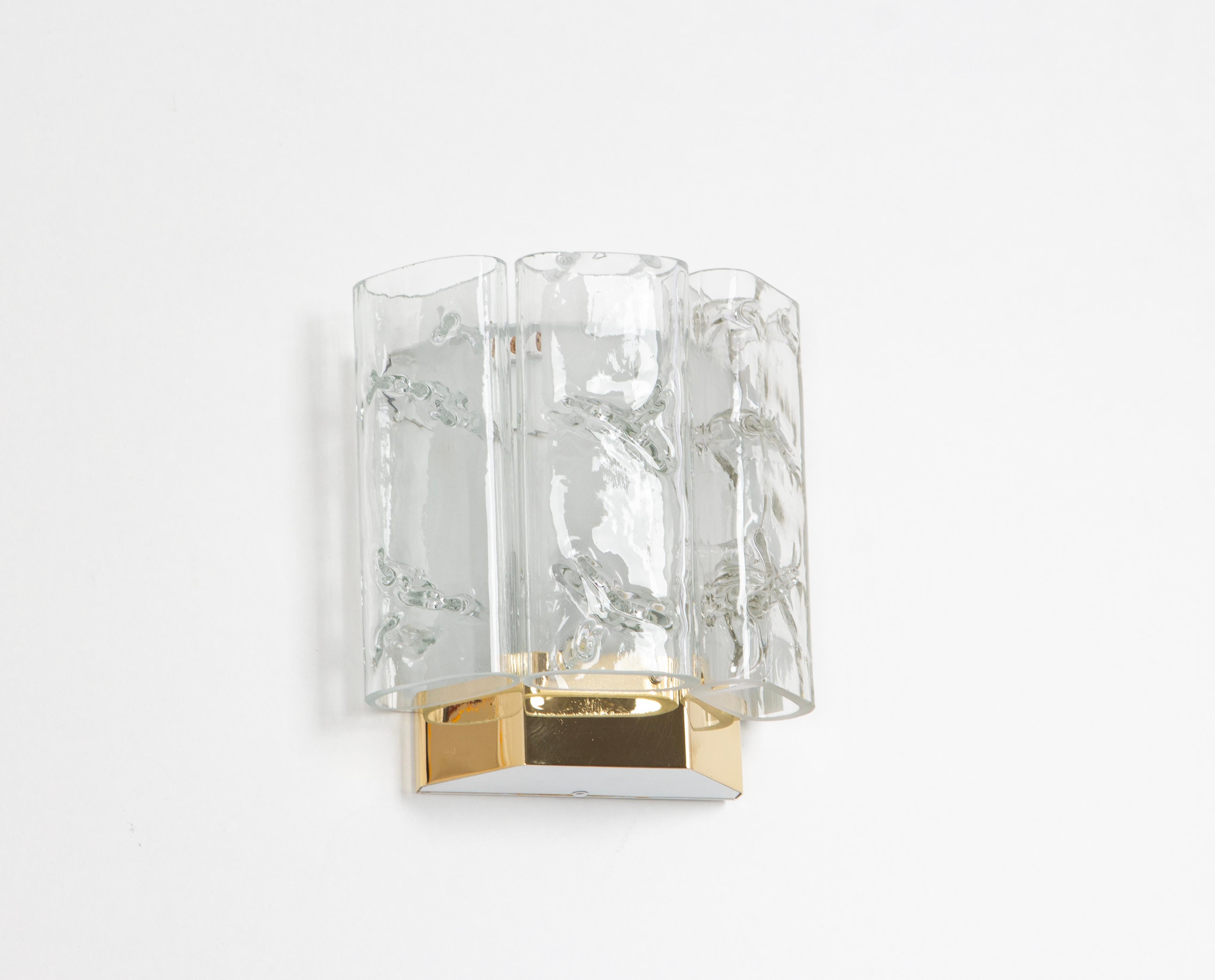1 of 4 Brass and Murano Glass Wall Sconces by Doria, Germany, 1960s For Sale 4