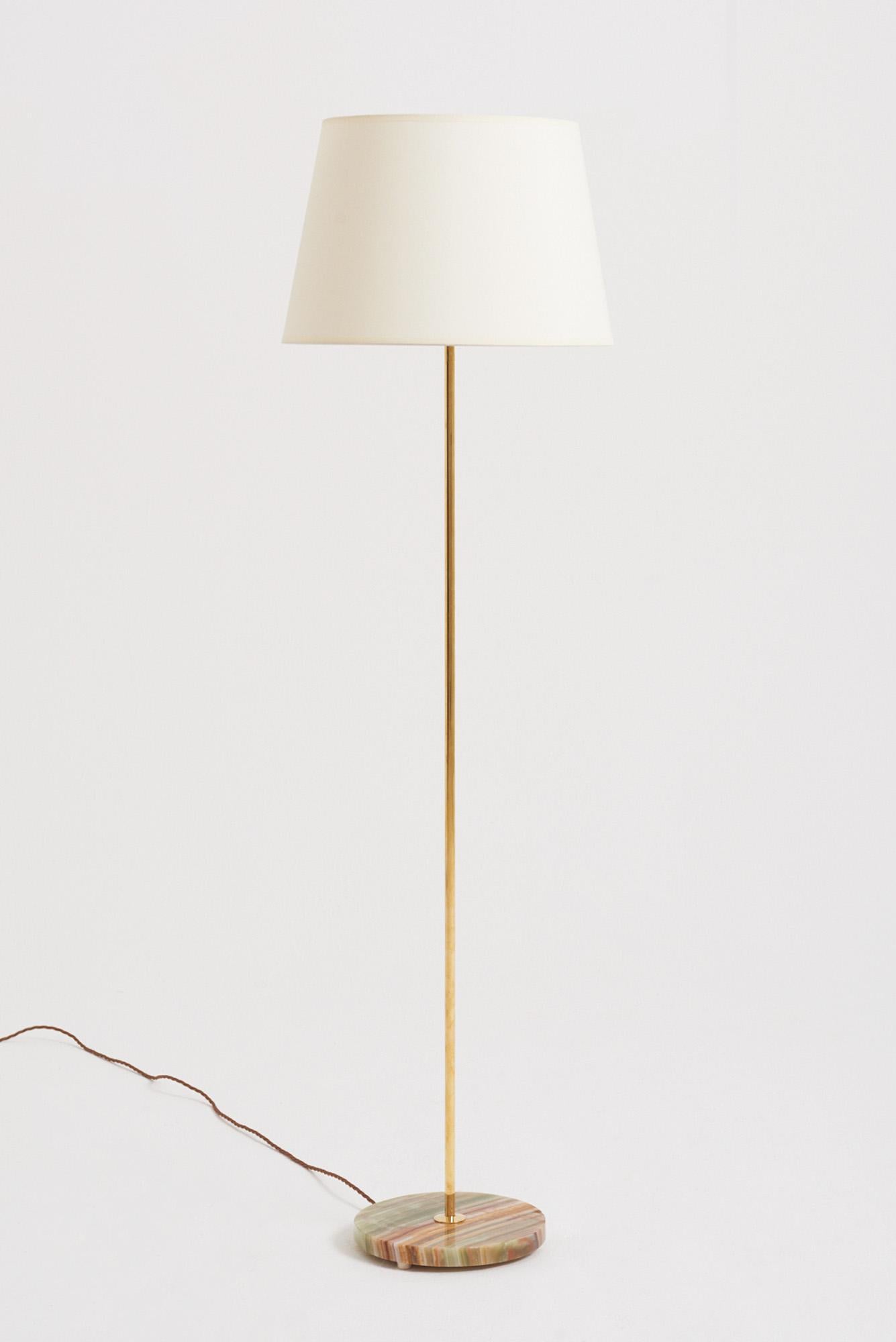 Scandinavian Modern Pair of Brass and Onyx Floor Lamps For Sale