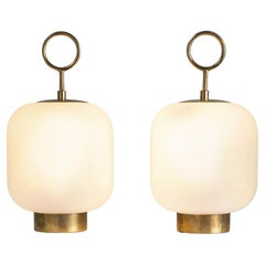 Pair of Brass and Opal Glass Lantern Table Lamps, Italy 1960s Pair of Brass and Opal Glass Lantern Table Lamps, Italy 1960s