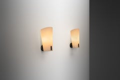 Pair of Brass and Opal Glass Wall Lamps by Gino Sarfatti, Italy 1950s