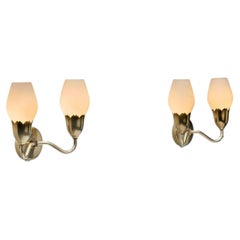 Pair of Brass and Opal Wall Lamps, Denmark ca 1950s