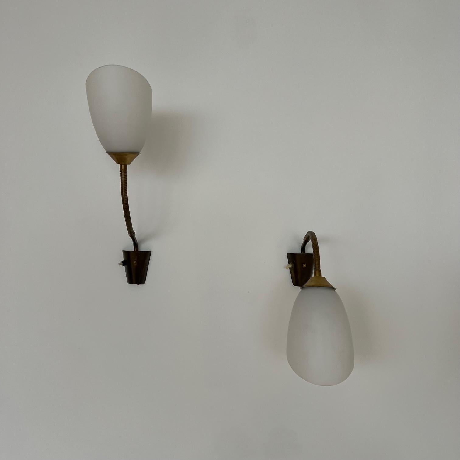 Pair of Brass and Opaline Glass Mid-Century Swedish Wall Lights 6