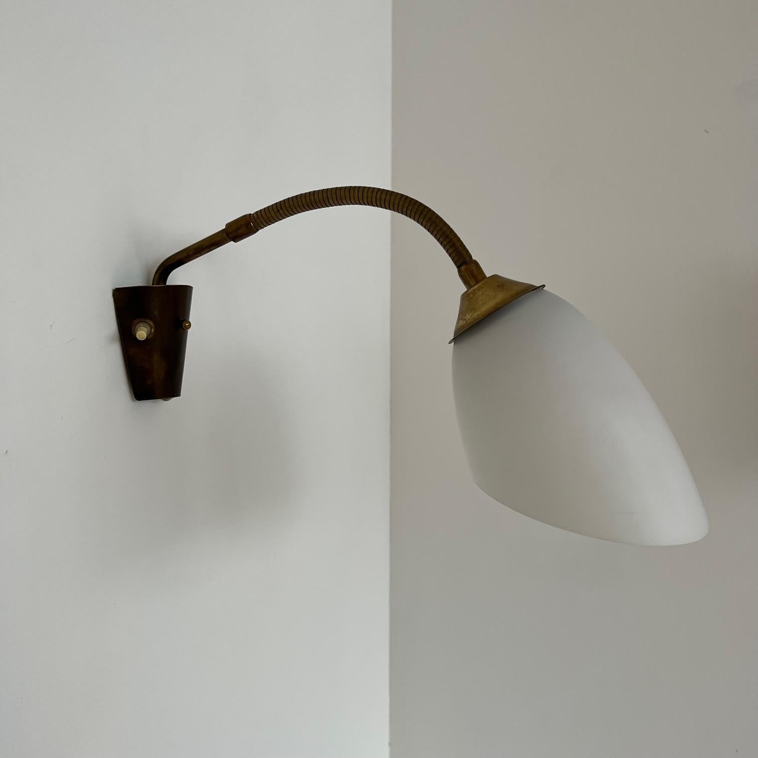 Pair of Brass and Opaline Glass Mid-Century Swedish Wall Lights 7