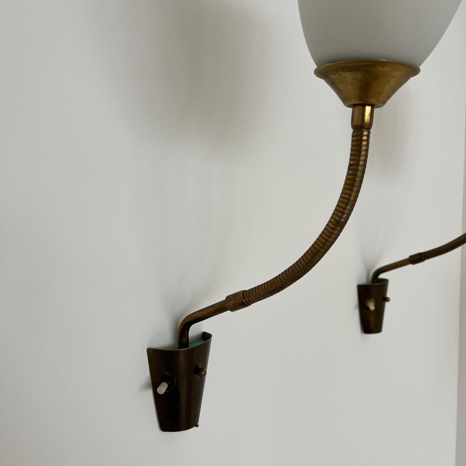Pair of Brass and Opaline Glass Mid-Century Swedish Wall Lights 2