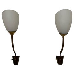 Pair of Brass and Opaline Glass Mid-Century Swedish Wall Lights