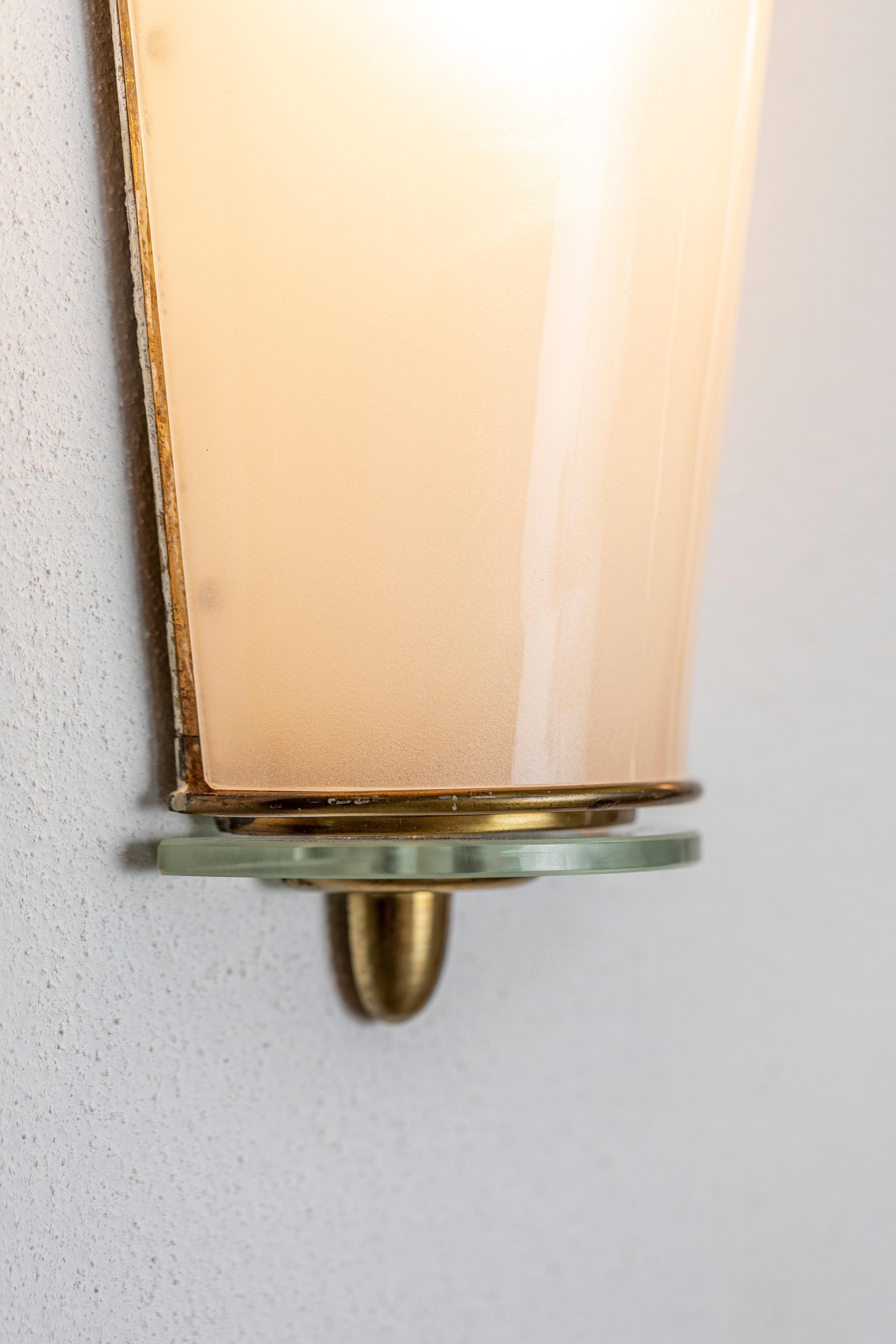 Pair of Brass and Opaline Glass Sconces Attributed to Paolo Buffa, Italy, 1950 7