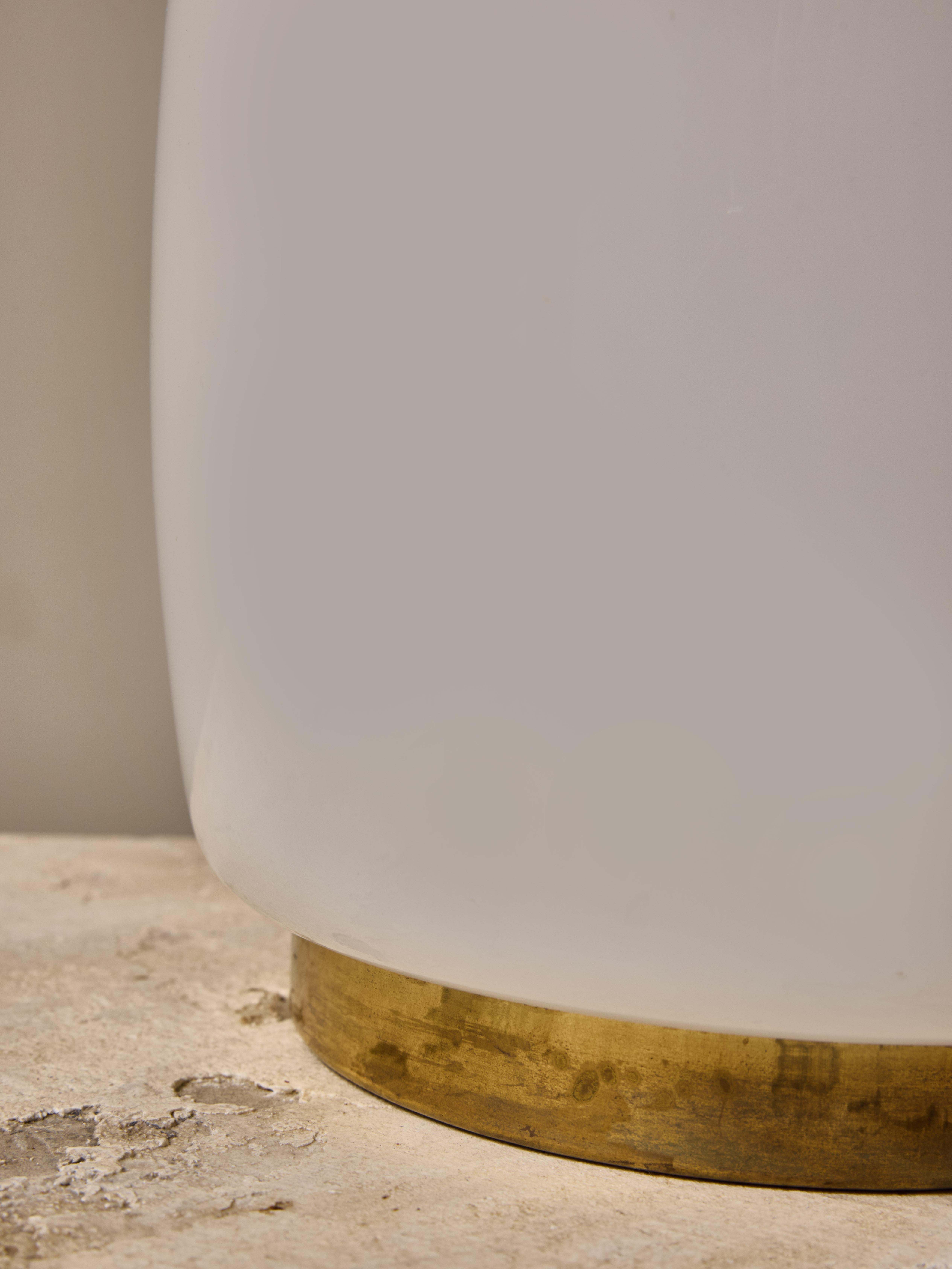 Mid-20th Century Pair of Brass and Opaline Glass Table Lamps by Bergboms For Sale