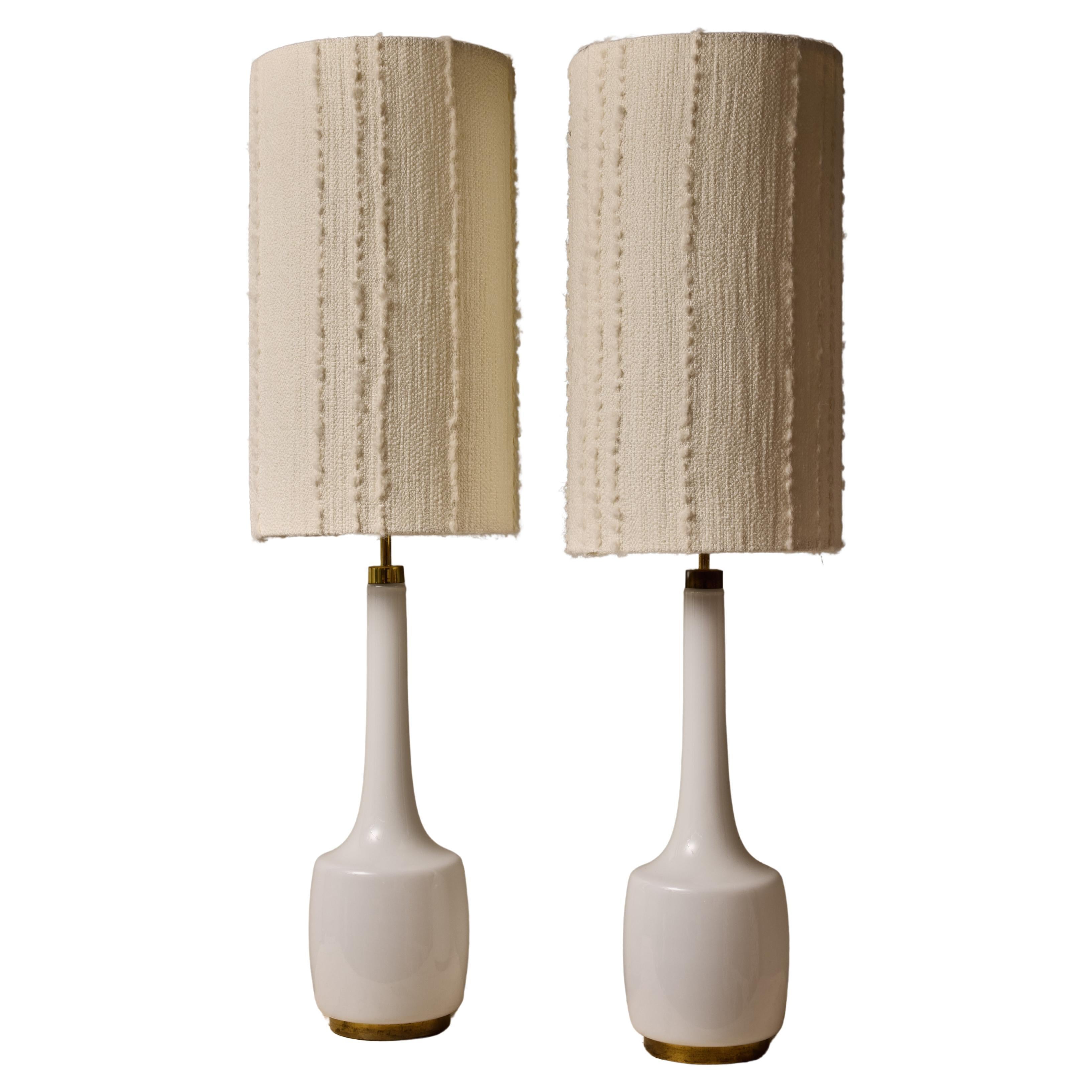 Pair of Brass and Opaline Glass Table Lamps by Bergboms For Sale