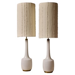 Vintage Pair of Brass and Opaline Glass Table Lamps by Bergboms