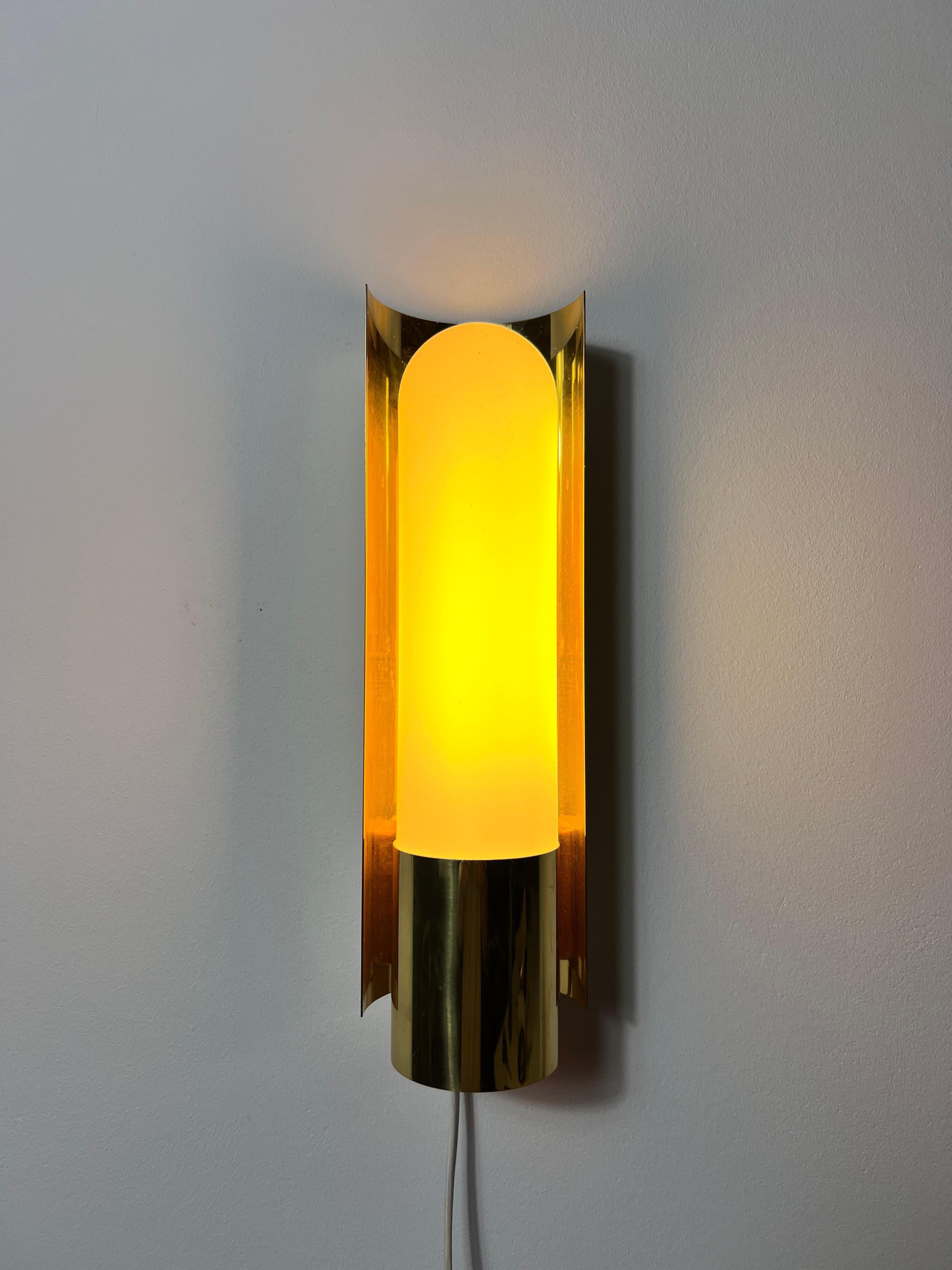 Pair of Brass and Opaline Glass Wall Lamps by Glashütte Limburg, 1960s For Sale 8