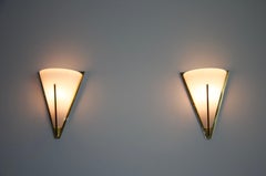 Pair of Brass and Opaline Glass Wall Lamps by Glashütte Limburg, 1960s