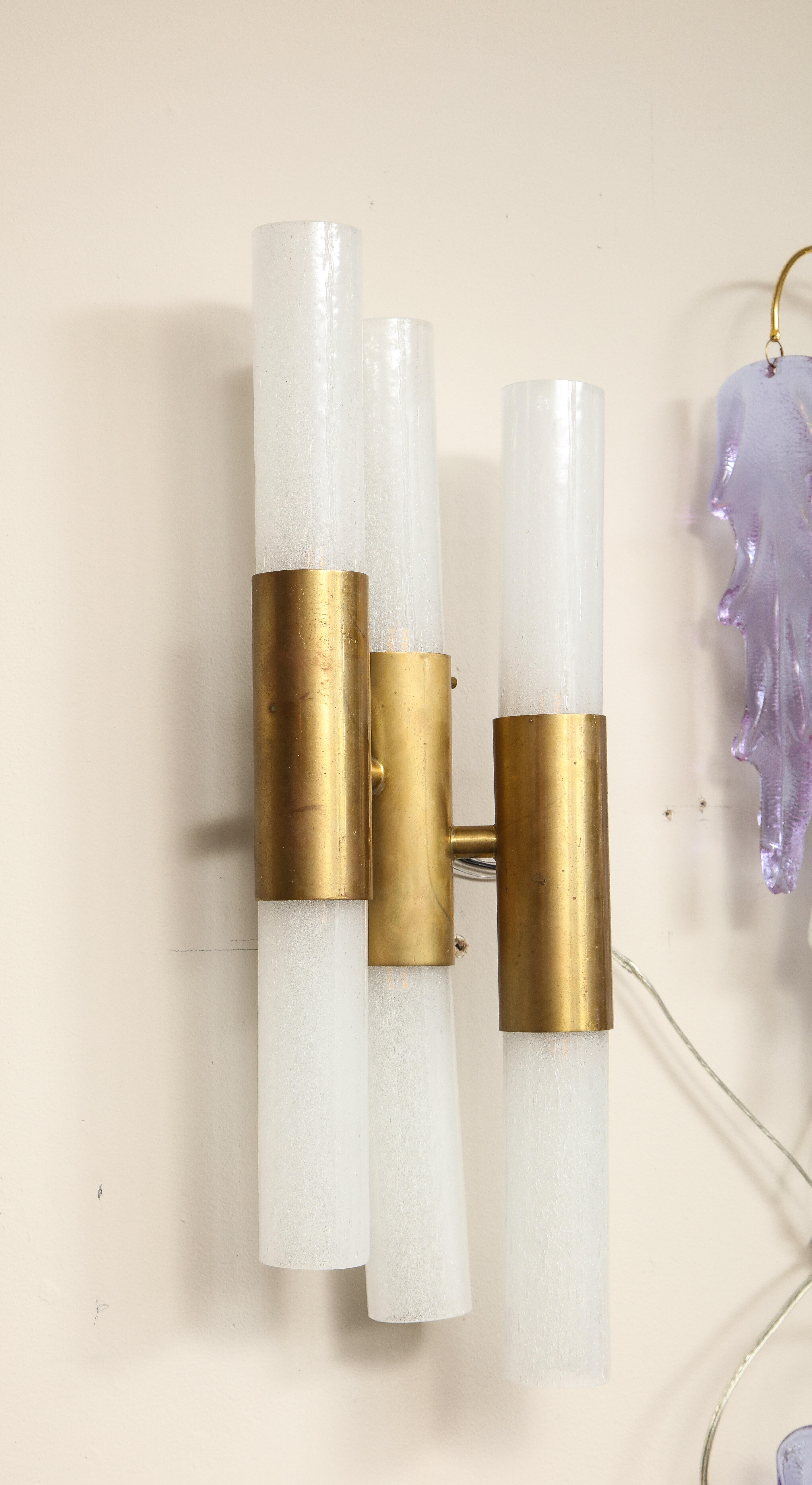 Pair of Brass and Opaline Glass Wall Sconces In New Condition For Sale In New York, NY