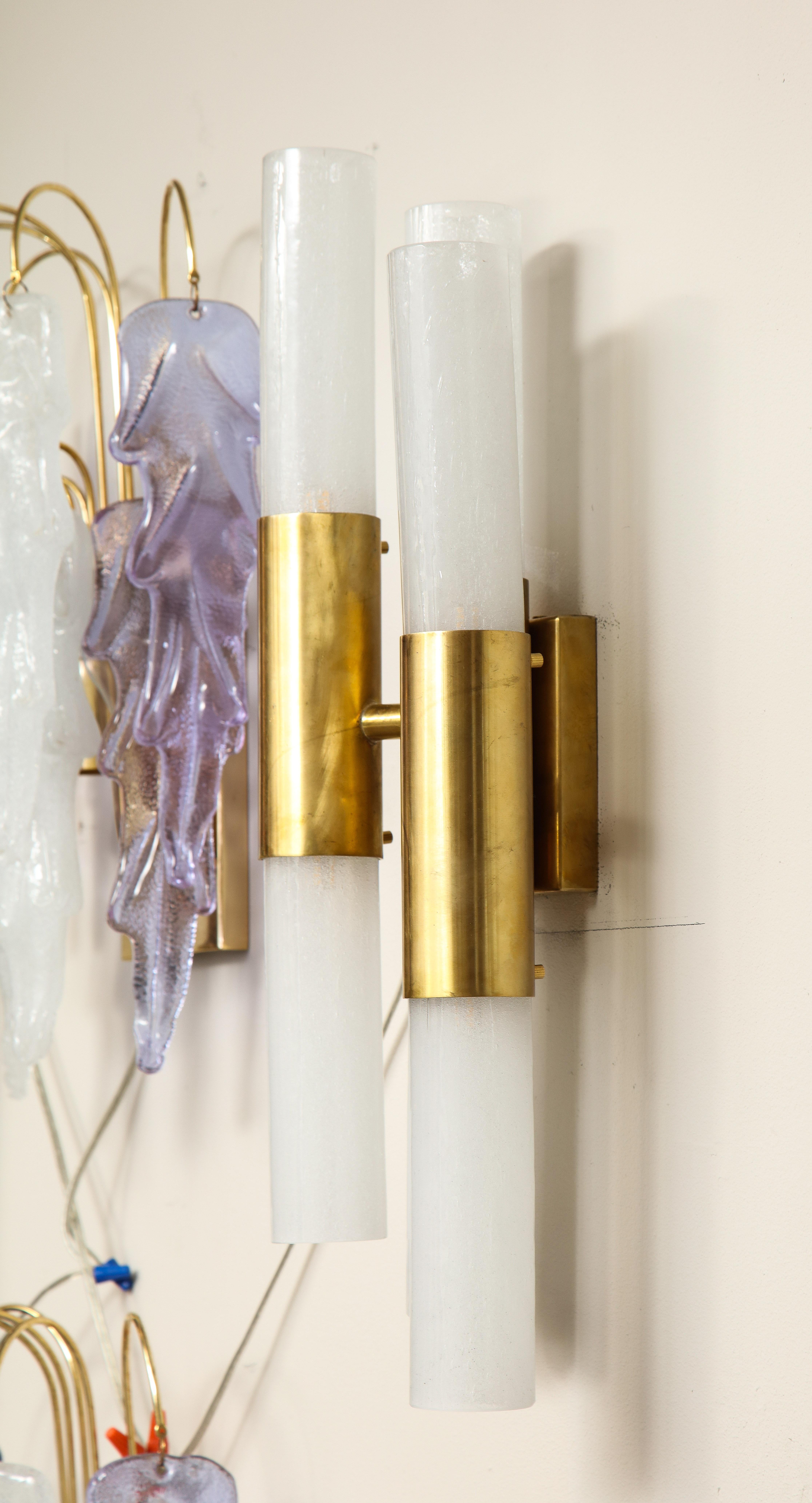 Pair of Brass and Opaline Glass Wall Sconces For Sale 3
