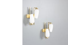 Pair of Brass and Opaline Glass Wall Sconces – Mid-Century Design