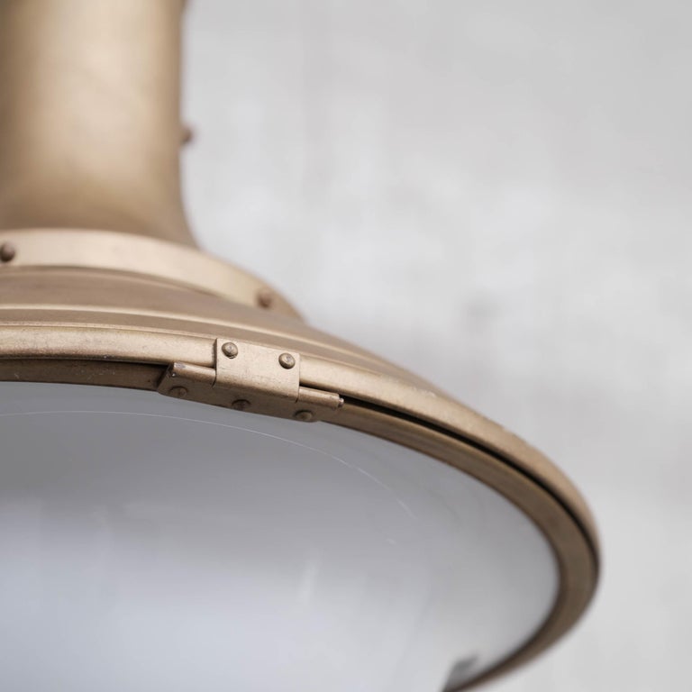 Pair of Brass and Opaline Large Pendant Lights For Sale at 1stDibs