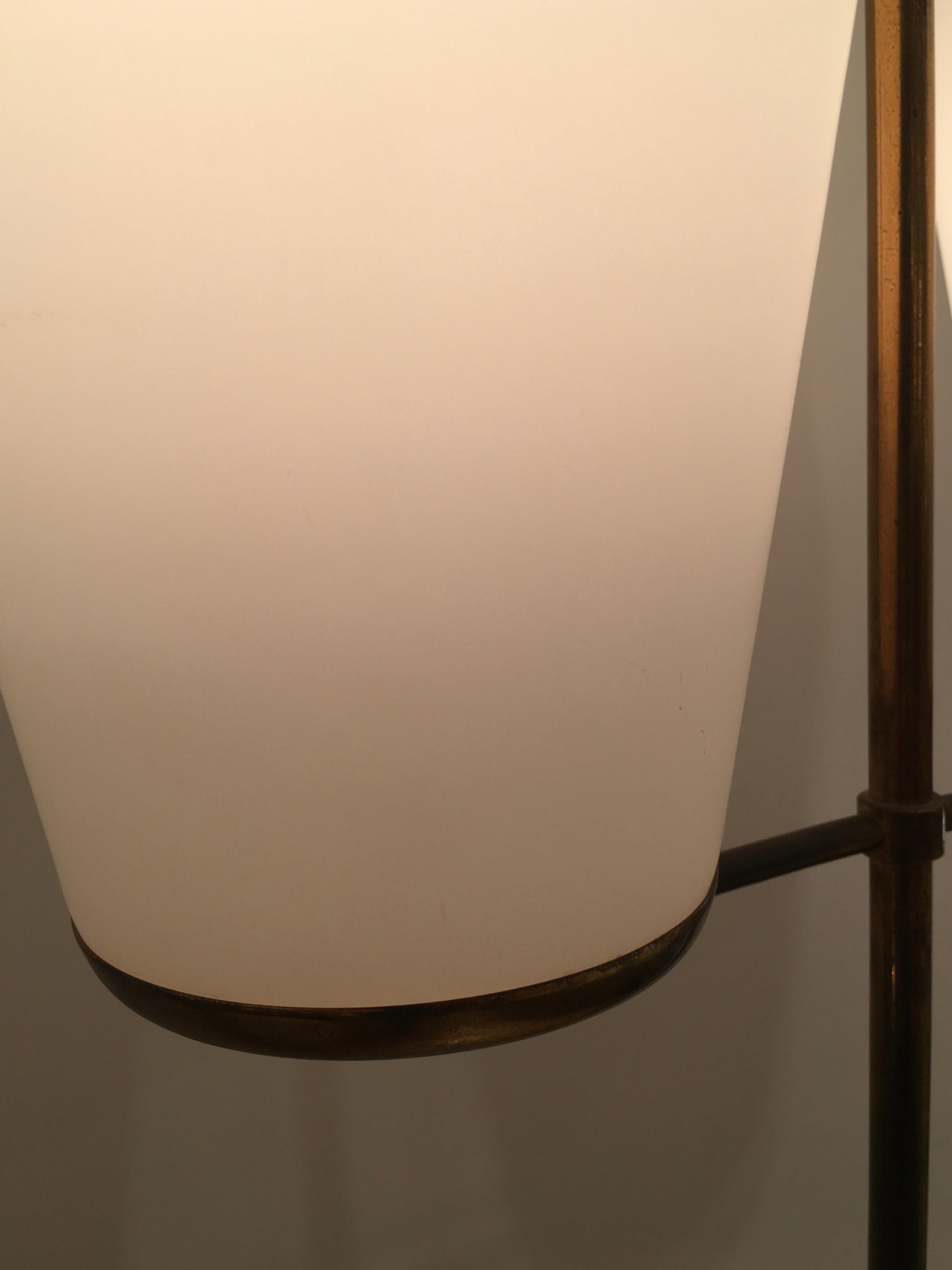 Pair of Brass and Opaline Midcentury Floor Lamps by Stilnovo, Italy, circa 1950 4