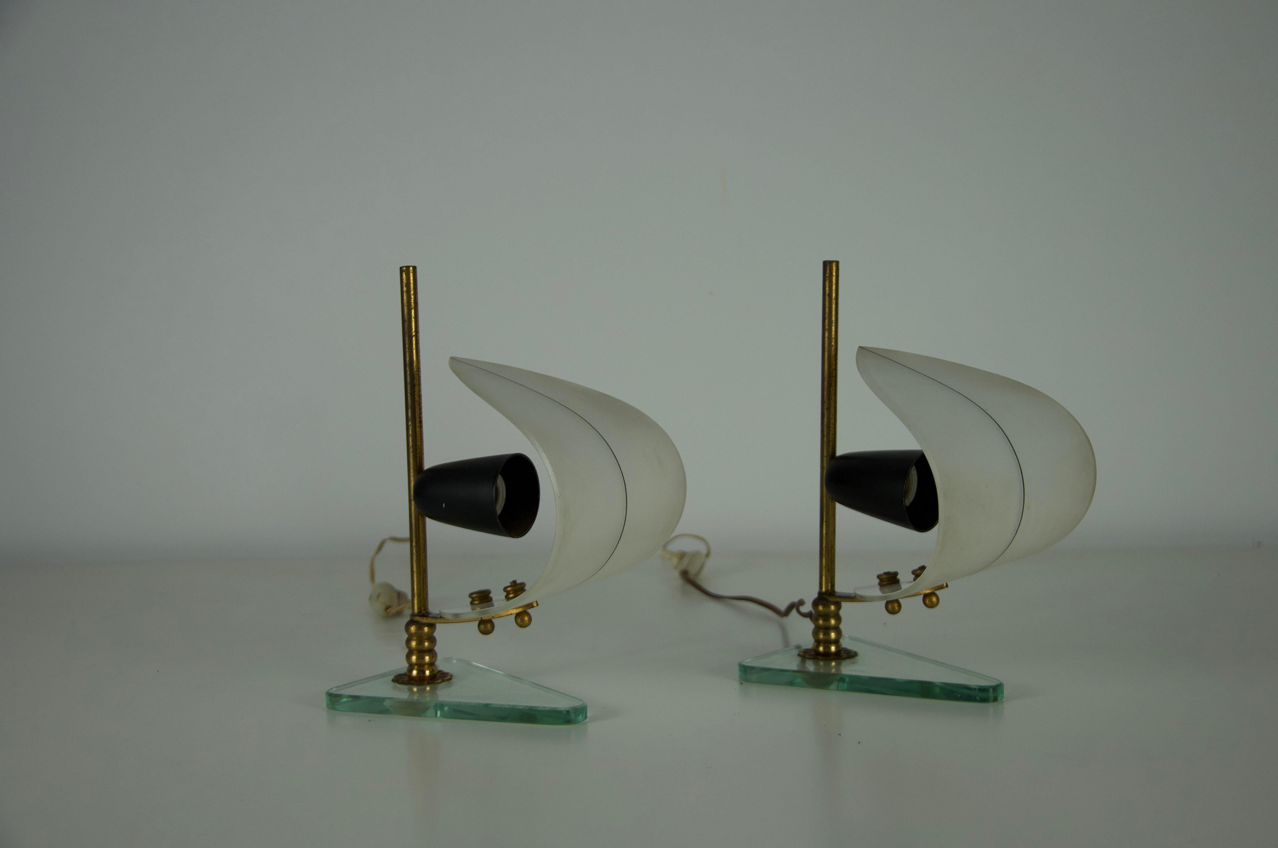 Mid-20th Century Pair of Brass and Opaline 