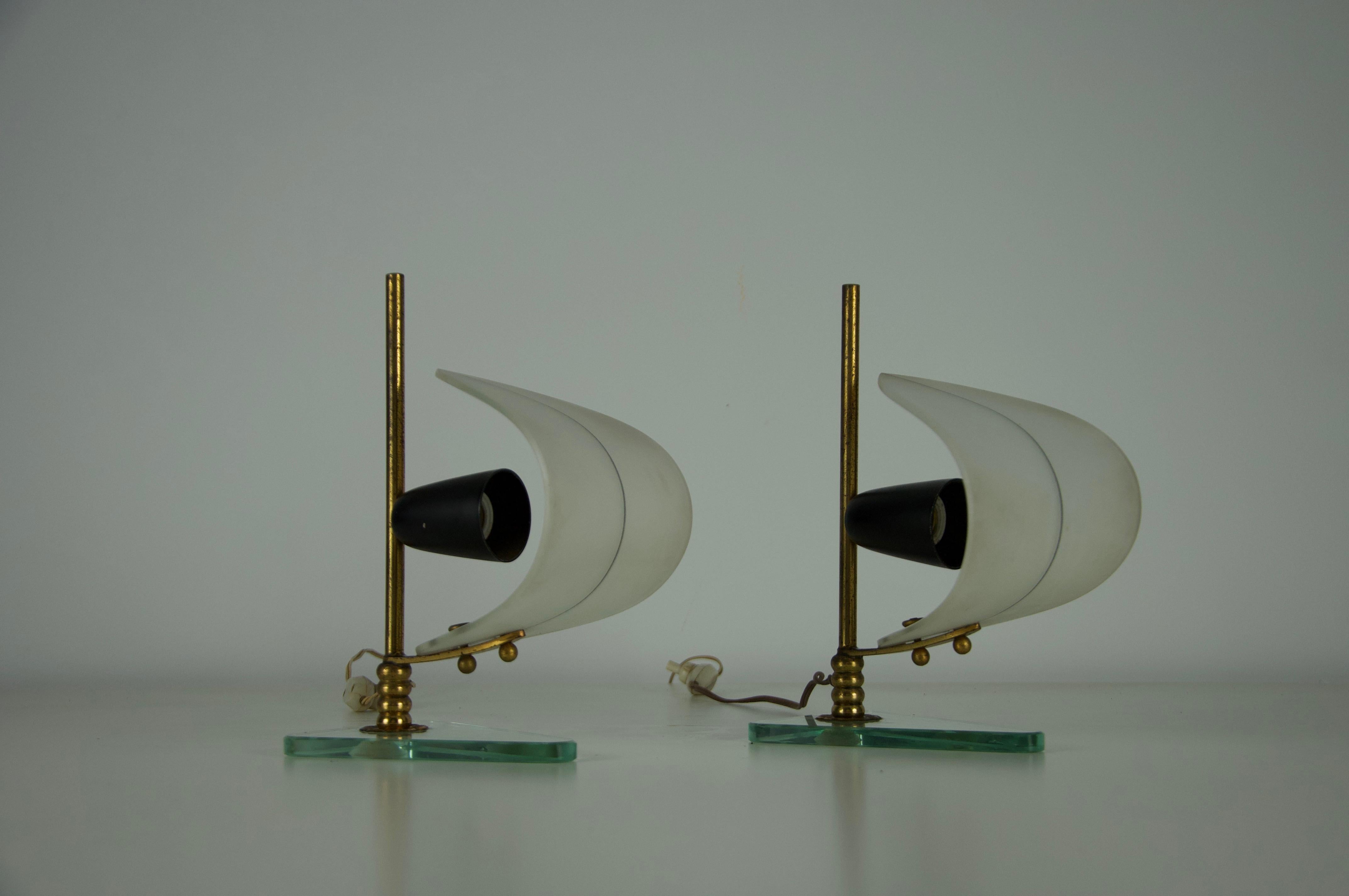 Pair of Brass and Opaline 