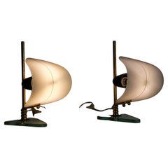 Pair of Brass and Opaline "Sailboat" Table Lamps, Italy, 1950s