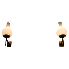 Pair of Brass and Opaline Wall Lamps by Stilnovo, Italy, 1960s