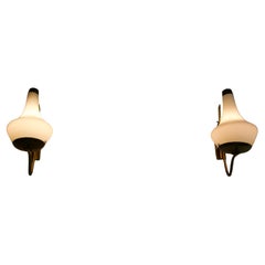 Pair of Brass and Opaline Wall Lamps by Stilnovo, Italy, 1960s