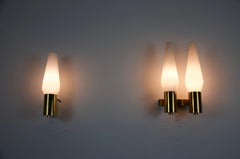 Pair of Brass and Opaline Wall Lamps, Italy, 1960s