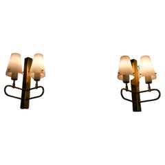 Pair of Brass and Opaline Wall Lamps, Italy, 1960s
