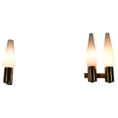 Pair of Brass and Opaline Wall Lamps, Italy, 1960s