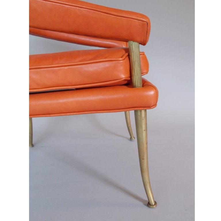 Mid-20th Century Pair of Brass and Orange Leather Armchairs by William Billy Haines