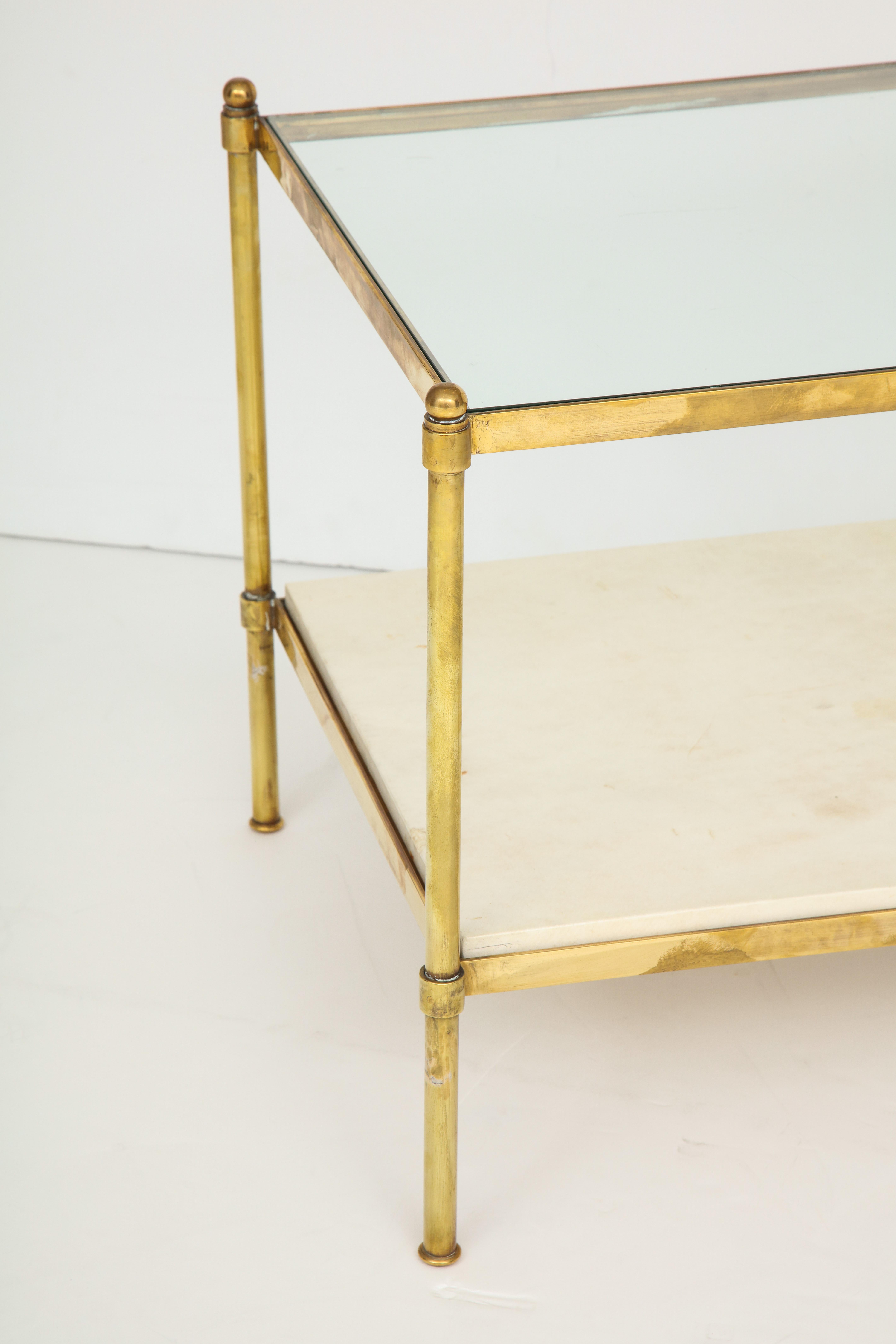 Pair of Brass Tables with Parchment Bases and Glass Tops In Good Condition In New York, NY