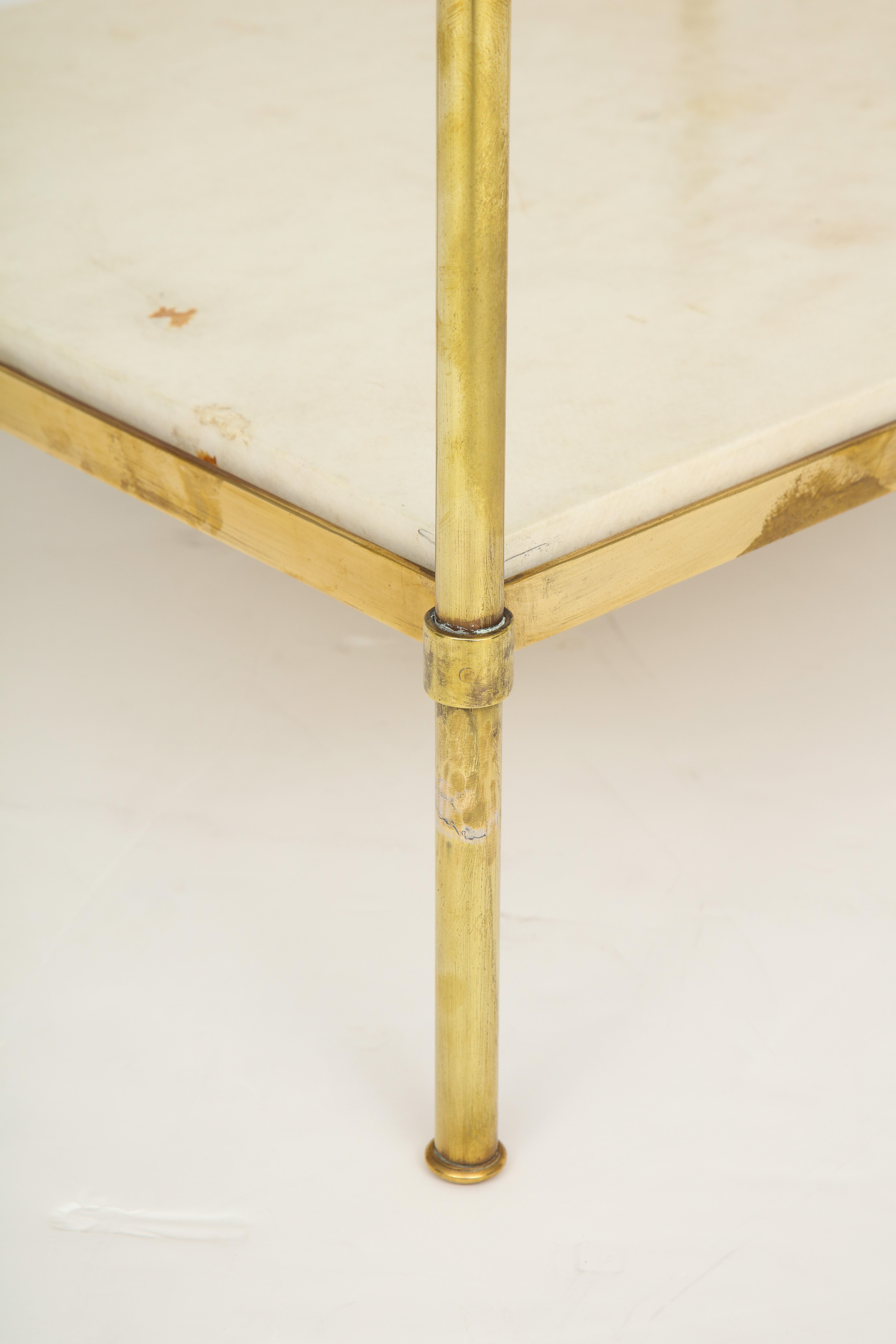 20th Century Pair of Brass Tables with Parchment Bases and Glass Tops