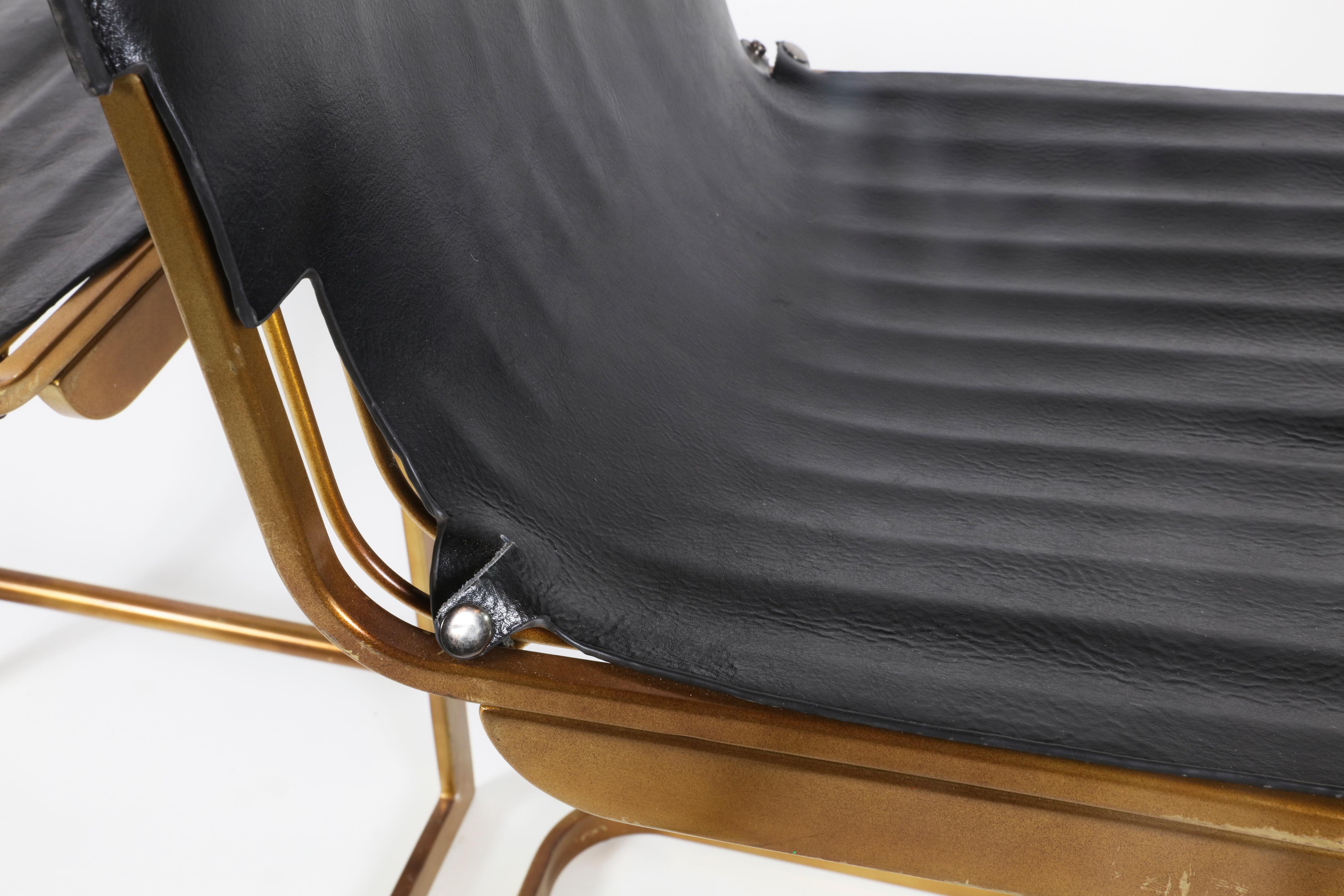 Contemporary Pair of Brass and Pleather Bar Stools