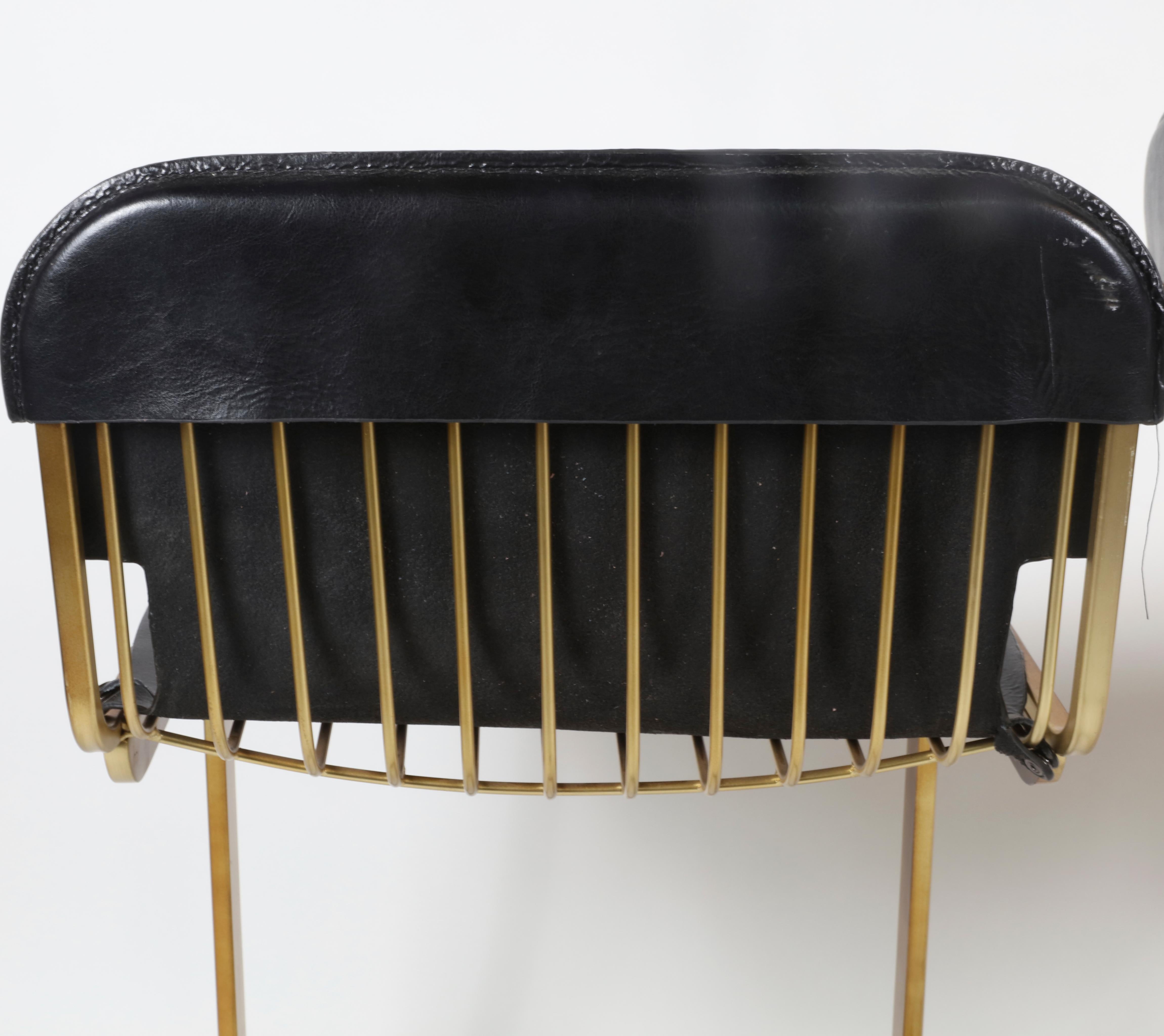 Pair of Brass and Pleather Bar Stools 1