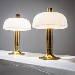 Pair of Brass and Plexiglass Table Lamps in the Style of Anders Pehrson, Sweden
