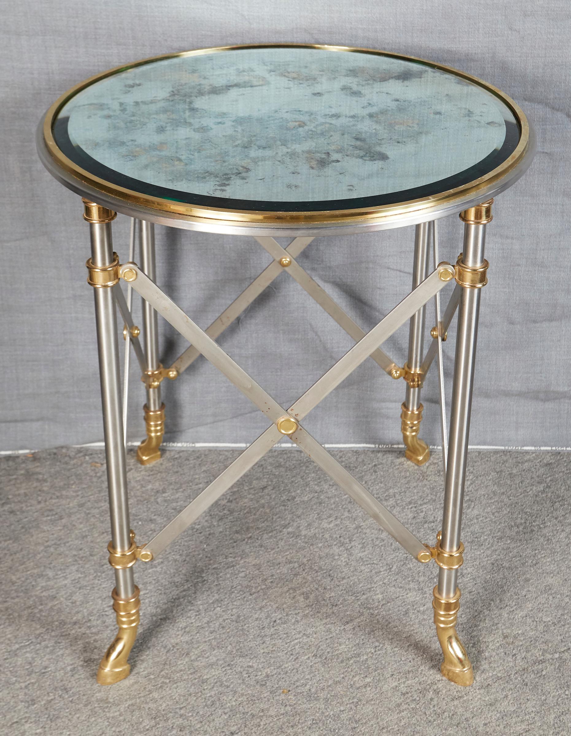 Pair of Brass and Polished Steel Side Tables by Maison Jansen In Good Condition In Montreal, QC