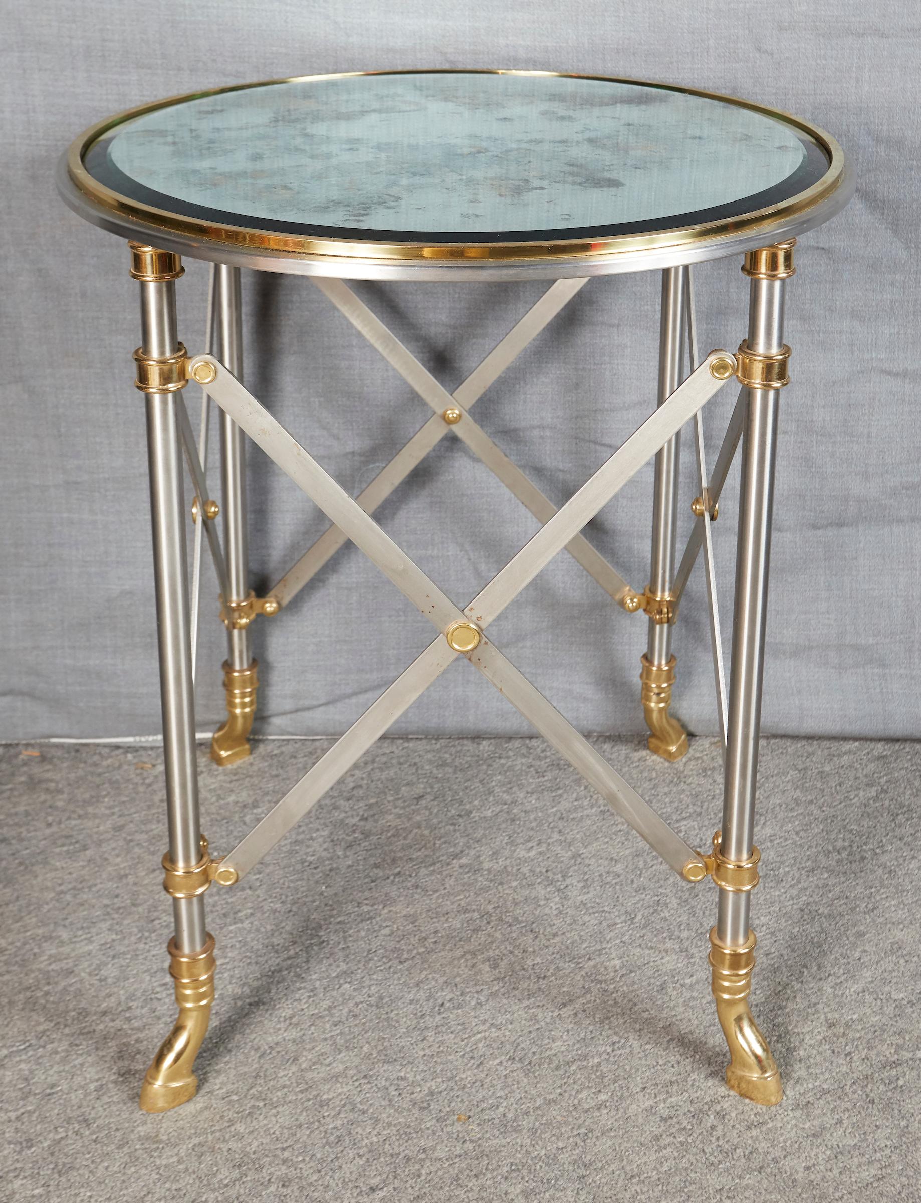 Pair of Brass and Polished Steel Side Tables by Maison Jansen (Mitte des 20. Jahrhunderts)