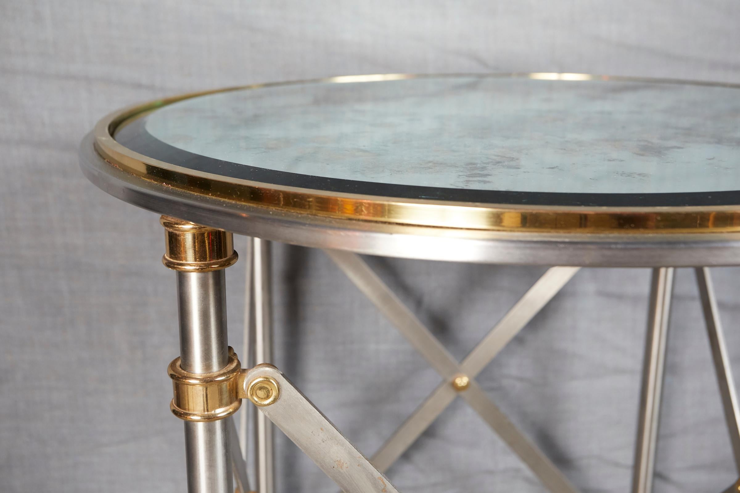 Pair of Brass and Polished Steel Side Tables by Maison Jansen 1