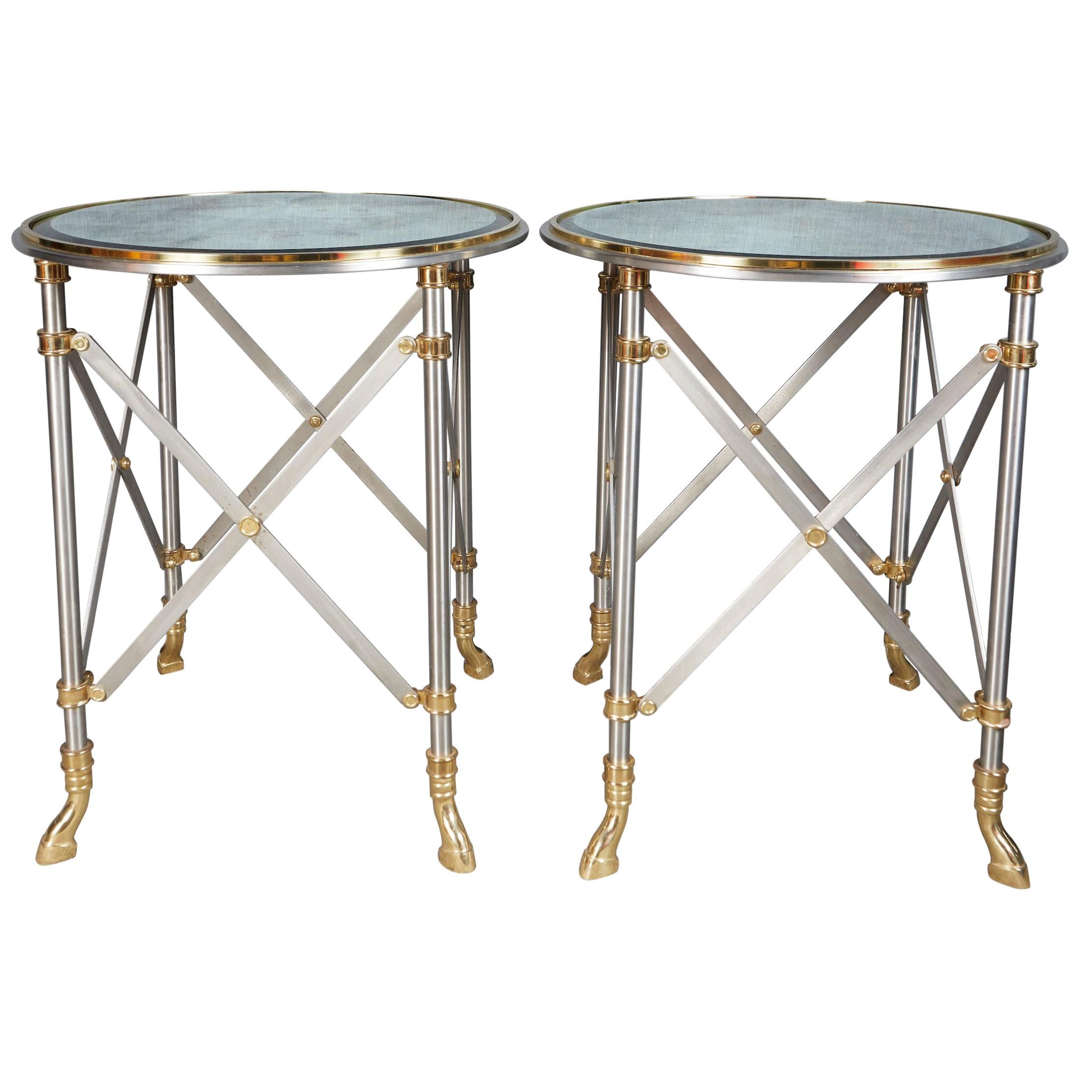 Pair of Brass and Polished Steel Side Tables by Maison Jansen