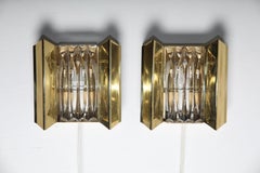 Pair of Brass and Pressed Glass Wall Lamps by Boréns, Sweden, 1960s